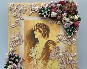 Buttercream Embellished Victorian Print: Antique-Looking Harrison Fisher Graphic