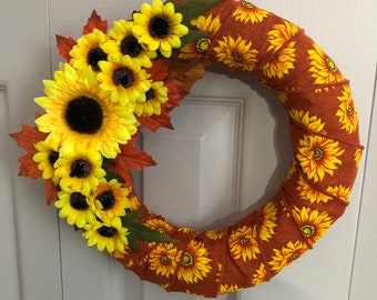 Sunflower accent wreath, sunflower, wreath, sunflower wreath, yellow, sunflower, yellow sunflower