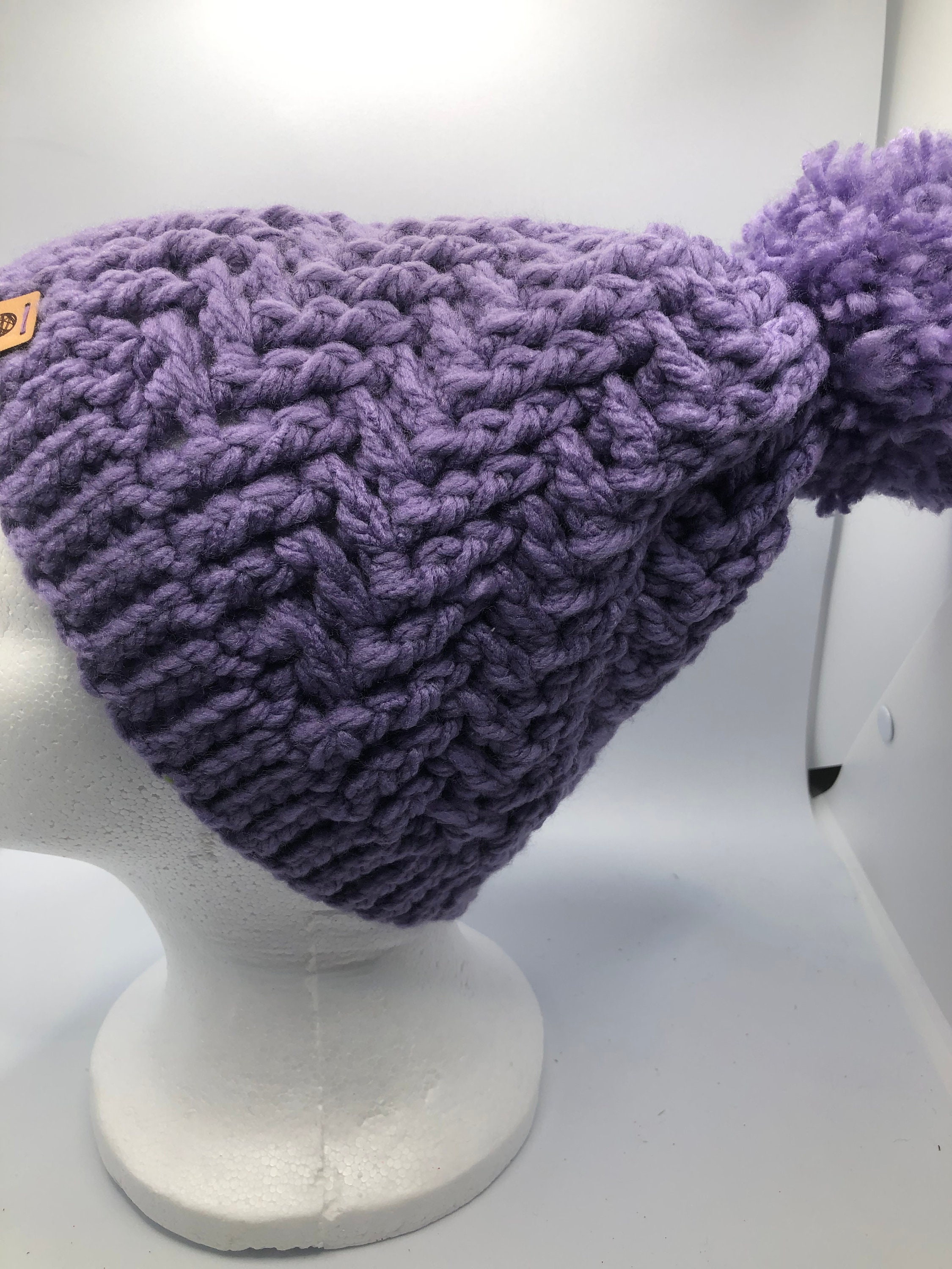 Handmade Lilac Crochet Pom Pom Winter Hat - Etsy display picture 3