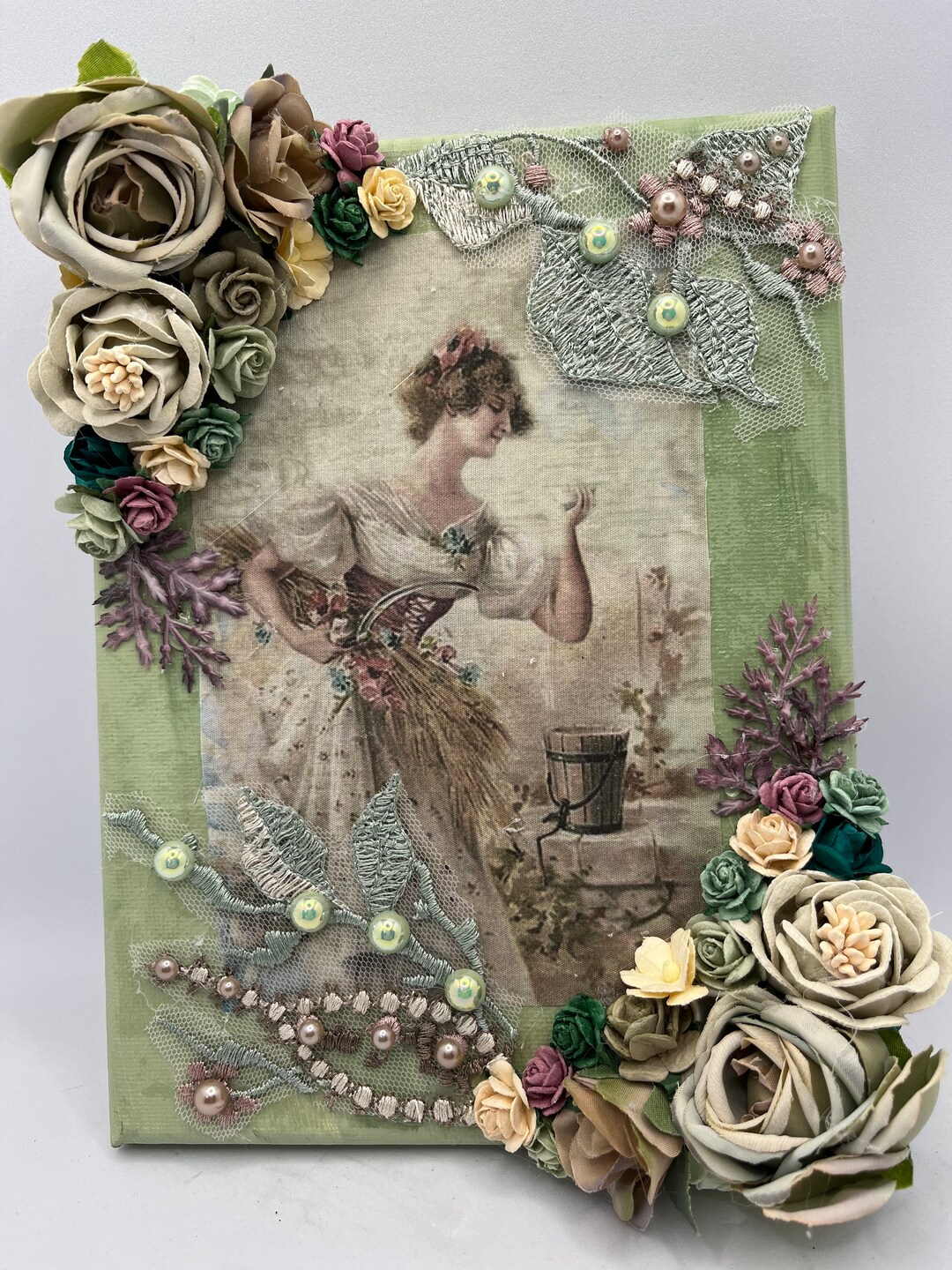 Sage Green Victorian Print Embellished, Victorian Print, Sage Green ...