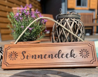 Großes Holzschild "Sonnendeck" / Gartenschild / Poolschild / Terrasse / Balkon / Garten / Schild / Holz / Outdoor