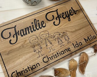 Deep engraved variant: family shield solid wild oak / personalized / many figures and pets to choose from / Christmas gift