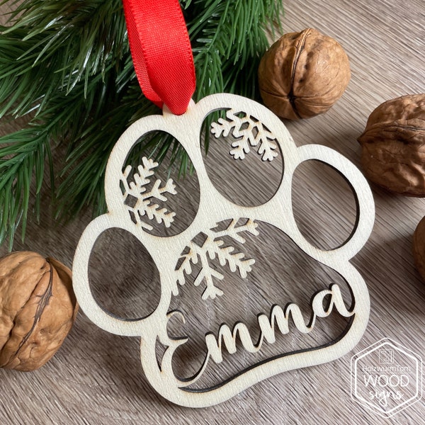 Personalisierte Hundepfote | Baumschmuck Weihnachten | Geschenk | Haustierpfote mit Name
