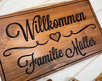 Türschild Familie personalisiert | Namensschild Haustür | Holzschild | Familienschild