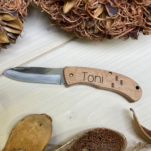 Carving knife with desired name | Wooden pocket knife | My first carving knife with engraving | Personalized