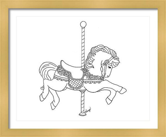 GICLEE Fine Art Print Carousel Horse Pen and Ink Drawing Wall | Etsy