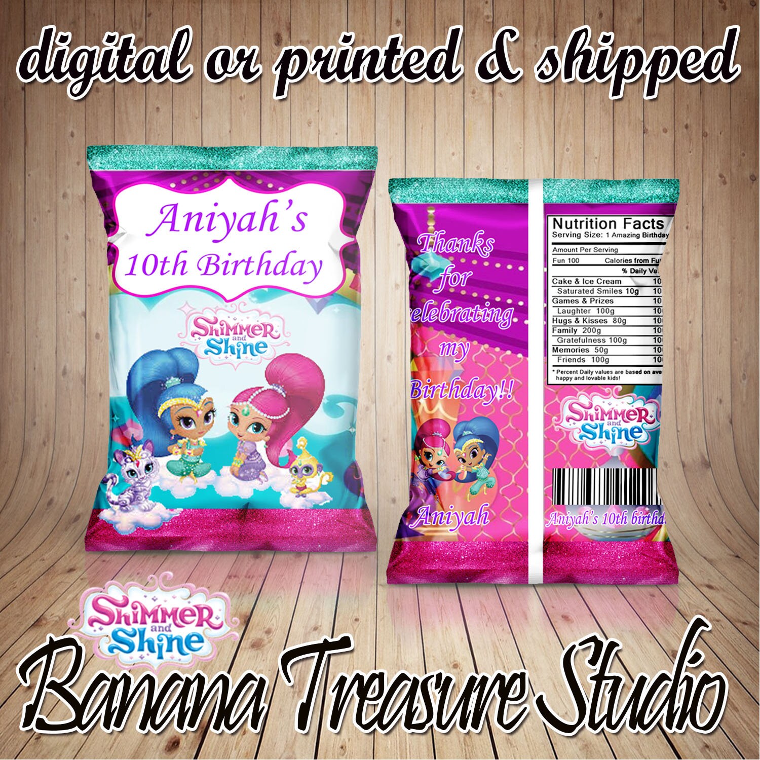 Shimmer and shine Chip bagas 8x10 Medium size Party Favors,souvenier,Kids gifts