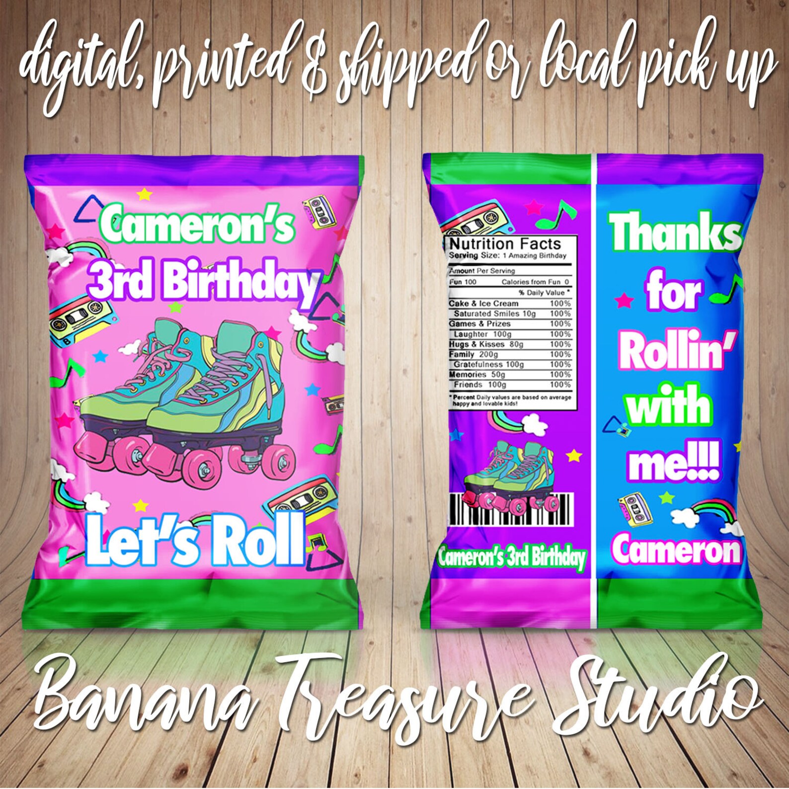 Roller Skate Skates Chip Bags Party Favors Gift Bag Custom Etsy