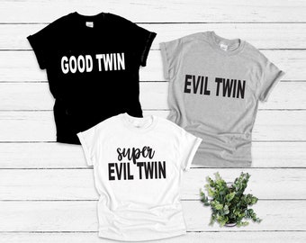 Good Twin Evil Twin WOMENS T-SHIRT tee birthday sibling brother sister funny