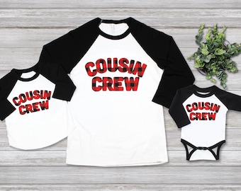 Cousin Crew Red Plaid Print Raglan T Shirt // Family reunion, Christmas, Thanksgiving // ONE SHIRT ONLY