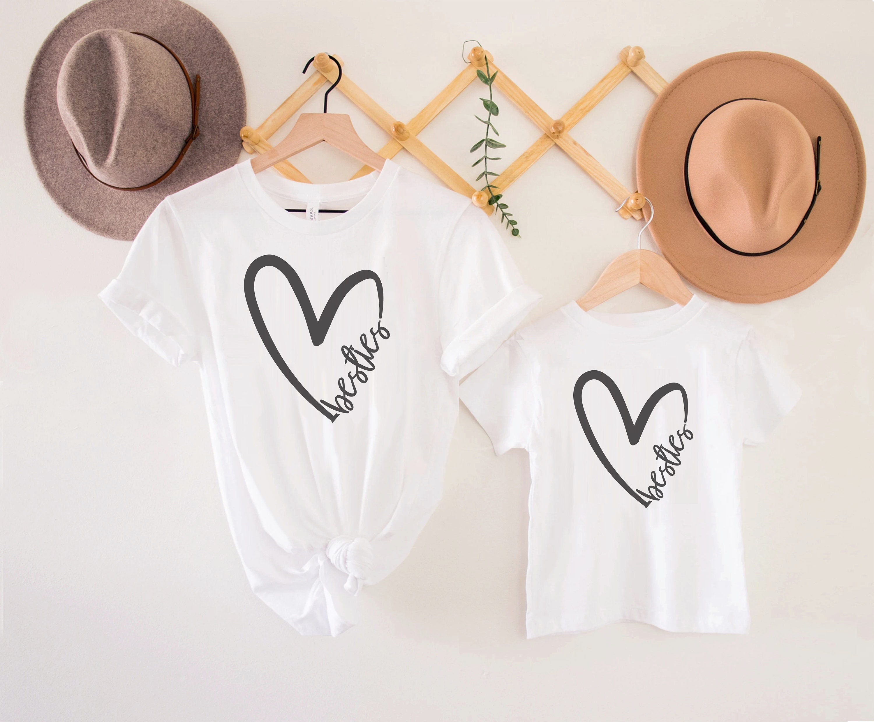 Best Friend Shirts For Women - Connected By Heart Tee Matching BFF Tops