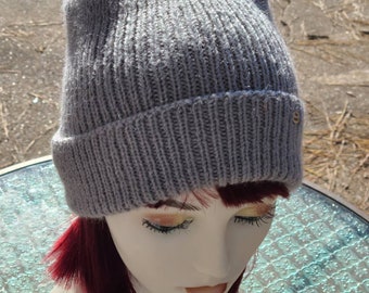 Winter hat Beanie Wool hat Gray Knitted hat Knit beanie Decorated hat