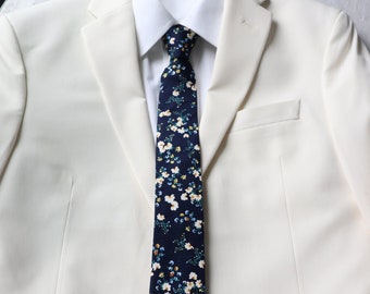 Lowry Blue Floral Men's Tie | Blue Yellow Wedding Theme | Blue Wedding | Ties for Men | Men's Necktie | Spring Tie | Ties for Work