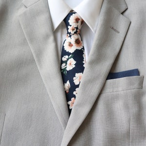 Carver Blue Floral Men's Skinny Tie | Dark Blue Floral Necktie | Groom Groomsmen Tie | Blue Weddings | Fathers Day Gift | Necktie