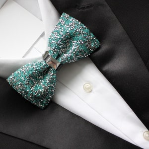 Turquoise Green Sparkly Bow Ties for Men | Beaded Rhinestone Crystal BowTie | Turquoise Green Bow Tie | Cruise Formal Bowtie | Green Wedding