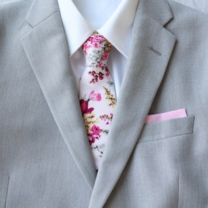 Camila Men&#39;s Pink Floral Skinny Tie | Pink Neckties | Groom Groomsmen Ties | Gifts Under 30 | Boys Tie | Matching Father Son Tie
