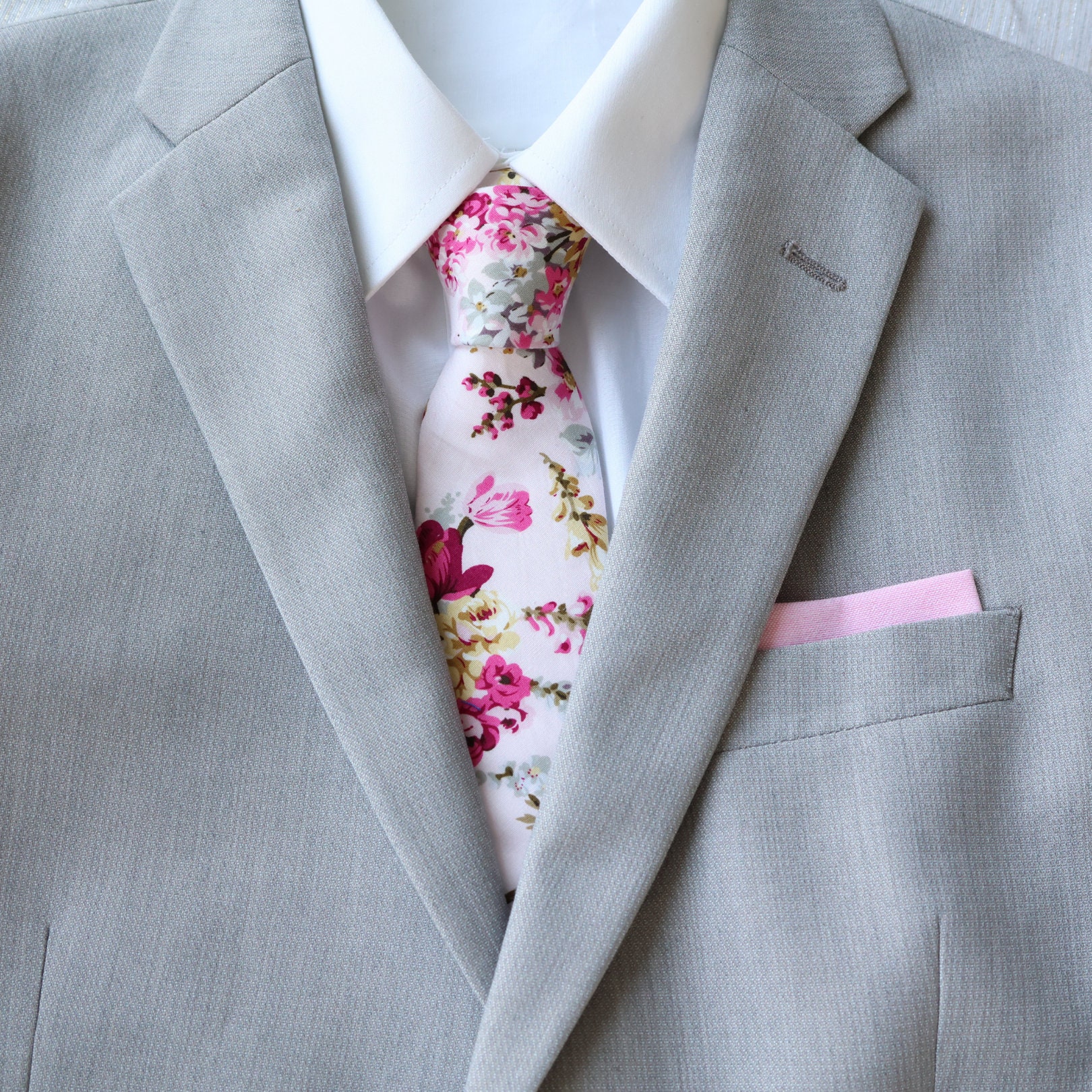 Camila Men's Pink Floral Skinny Tie | Pink Neckties | Groom Groomsmen Ties | Gifts Under 30 | Boys Tie | Matching Father Son Tie