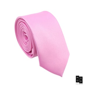 Groomsmen Ties Pink Polyester Satine Fabric Super Skinny Slim Fully Lined NeckTie main image 1