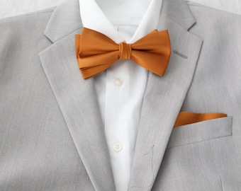 Copper Double-Deck Satin Men's Bow Tie | Burnt Orange Bowtie | Tuxedo | Formal Wear | Men's Fashion | Wedding Bow Tie for Men