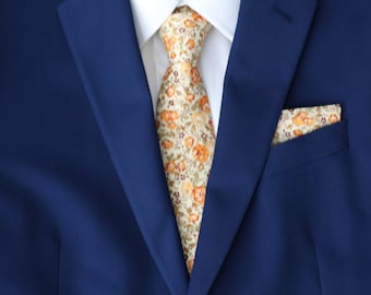 "Darwin Ringelblume gelb florale Herren Krawatte | Floral dünne Krawatte | noeud papillon | Orange Blumenkrawatte | Bräutigam Groomsmen Traditionelle breite Krawatte