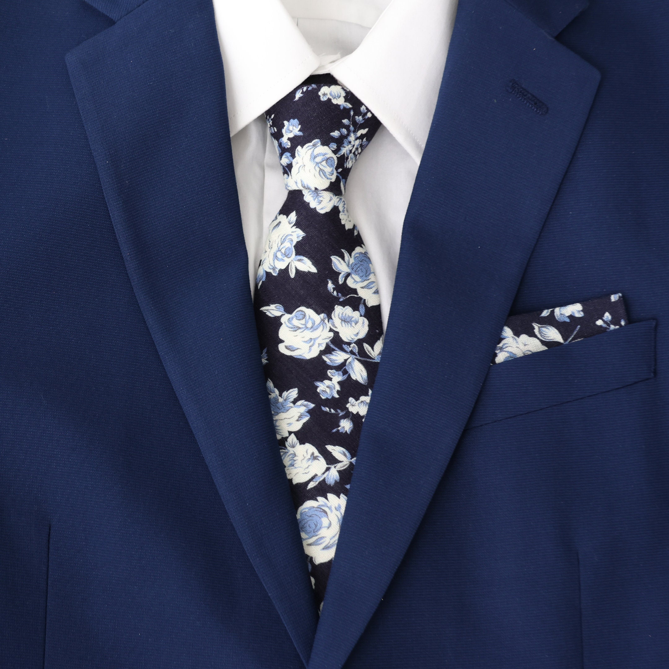 Marley Navy Dark Blue Floral Men's Tie | Traditional Wide Necktie