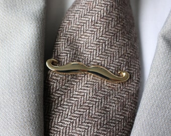 Gold Plated Mustache Tie Clip | Skinny Tie Bar, Groomsmen Gift