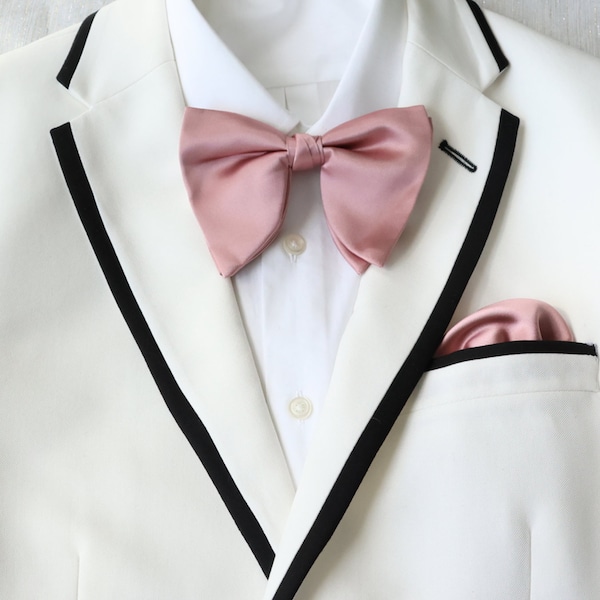Dusty Rose Pink Tuxedo for Men – One Button Satin Lapel Wedding Prom Suit with Bow Tie main image 1