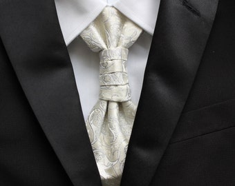 Kyle Ivory Paisley Pre-Tied Ruche Cravat Necktie | Ivory Ascot | Victorian Tie | Edwardian Tie | British Tie