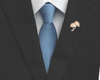 Steel Blue Satin Mens Skinny Tie | Steel Blue Necktie | Azazie Steel Blue Tie | Blue Weddings | Formal Ties for Men | Groom Groomsmen Tie