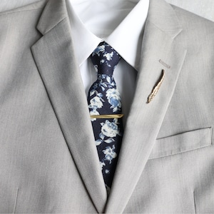 Marley Navy Dark Blue Floral Men's Tie | Blue Wedding | Ties for Men | Blue Necktie | Skinny Tie | Navy Floral Tie