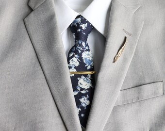 Navy Blue Floral Tie & Bow Tie Set | Wedding Party Accessories