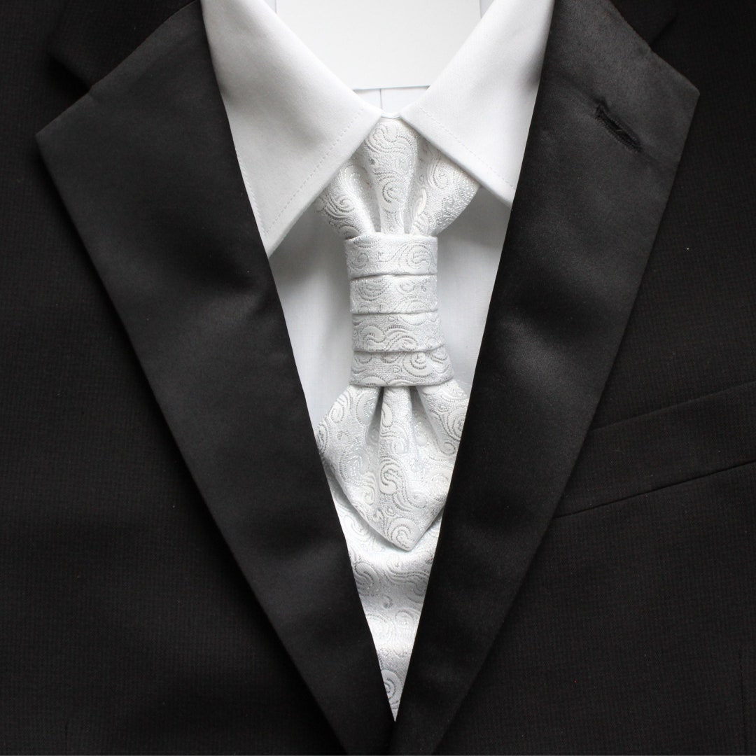 aubrey white satin pre tied ruche cravat necktie