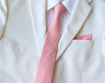 Men's Salmon Tie | Peach Necktie for Men | Pink Necktie | Peach Pocket Square | Salmon Bow Tie | Bowties for Men