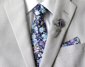 Ollie Purple Floral Skinny Tie | Lavender Lilac Floral Necktie | Purple Wedding Ties for Men | Purple Floral Bowties | Father Son Bow Tie