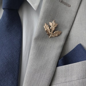Gold Plated Leaf Men&#39;s Suit Lapel Pin | Boutonneire | Men&#39;s Suit Brooch | Suit Pin | Suit Accessories | Gifts for Him | Father&#39;s Day