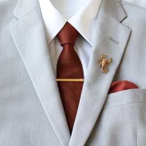 Dark Paprika Classic Men&#39;s Tie | Cinnamon Necktie | Copper Fall Wedding | Burnt Orange Necktie Set | Groom Groomsman Tie
