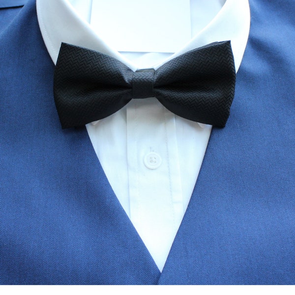 Black Herringbone Textured Bow Tie | Mens Bowtie | Formal Black Bowtie | Wedding Bow Ties for Men | Black Tie Affair