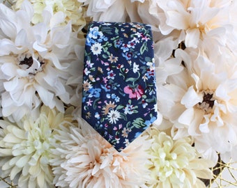 Graham Blue Floral Mens Skinny Necktie | Wedding Neck Ties | Blue Floral Tie | Blue Skinny Tie | Blue Wedding Tie