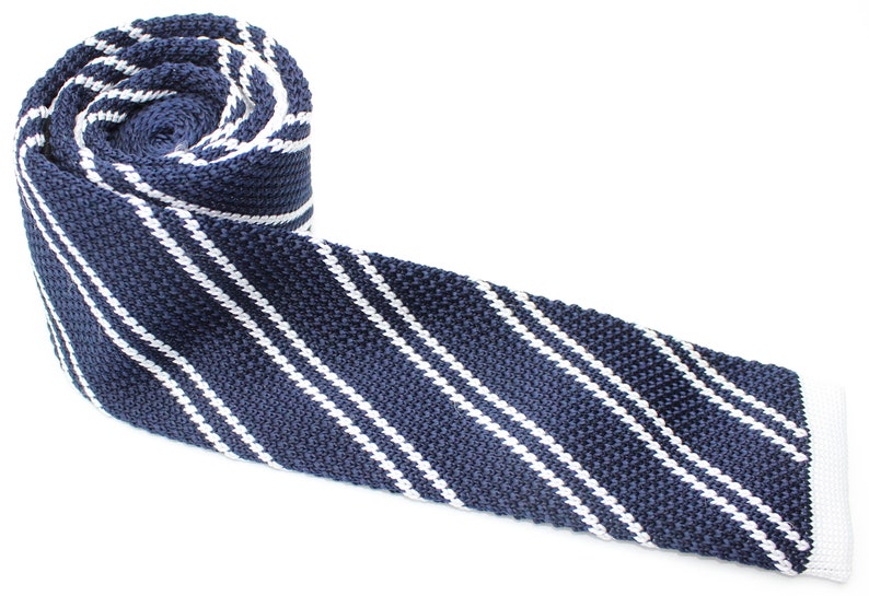 Groomsman Grooms Navy Dark Blue /& White Stripe Men/'s Skinny Knitted Tie Necktie