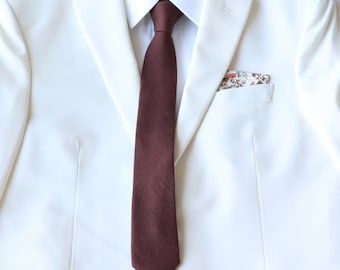 Chocolate Brown Cotton Men's Tie | Skinny Necktie, Rustic Wedding