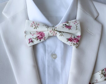 Sailor Cream & Pink Floral Men's Bowtie | Floral Men's Tie | Boys Bow Tie | Pink Wedding | Men's Necktie | Wedding Tie | Men's Fashion