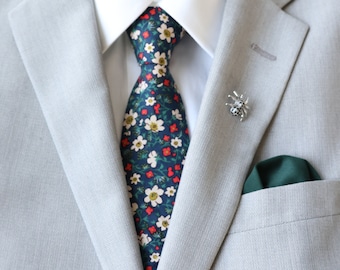 Morgan Green Floral Men's Tie | Green Floral Bow Tie | Green Wedding | Rustic Wedding | Father's Day | Groomsmen Tie | Neckties