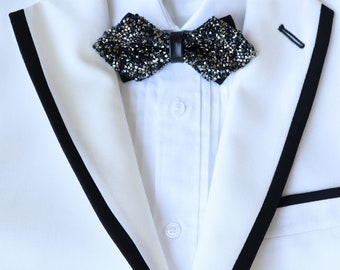 Schwarze glitzernde Strass-Fliege für Herren | Bling Fliege | Formelle Herrenmode | Fliegen für Smoking | Abschlussball | Hochzeit | Gala