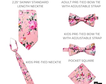 Ari Men's Pink Floral Skinny Neckties | Pink Floral Tie for Men and Boys | Matching Father Son Ties & Bow Ties | Groom Groomsmen Ties