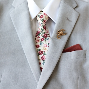 Frankie Rose Floral Men's Skinny Tie | Rose Necktie | Rustic Wedding | Spring Tie | Groom Groomsmen | Gifts for Him | Father's Day