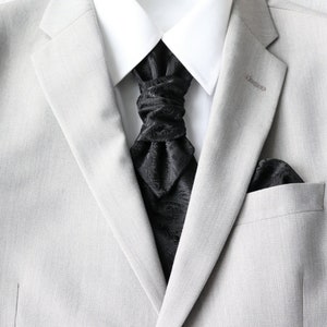 Skylar Black Paisley Pre-Tied Ruche Cravat Necktie Black Ascot Victorian Tie Edwardian Tie British Tie image 2