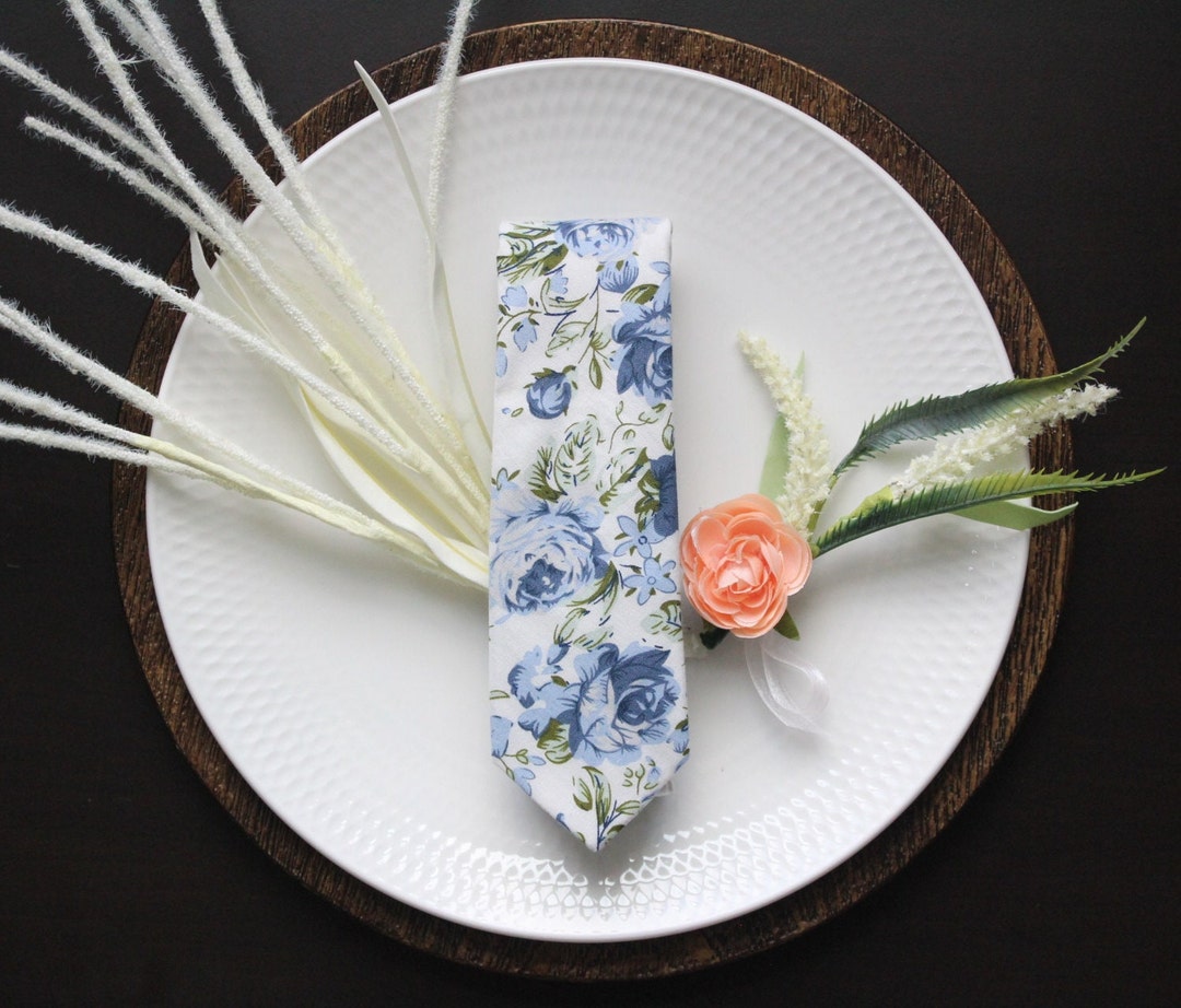 Sawyer Blue Floral Cotton Pocket Square Necktie Cravate - Etsy