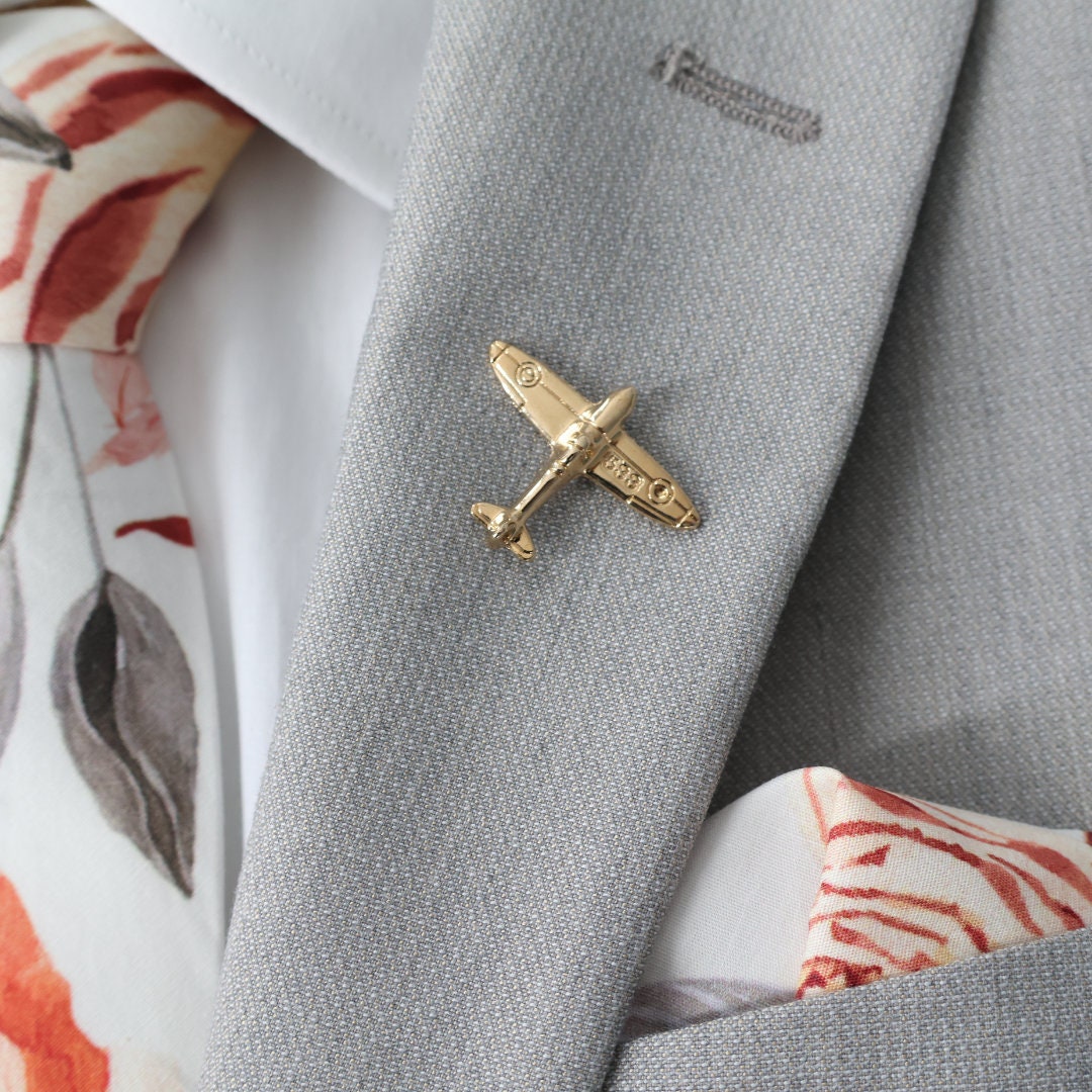 Gold Plated Vintage Airplane Lapel Pin | Brooch for Men