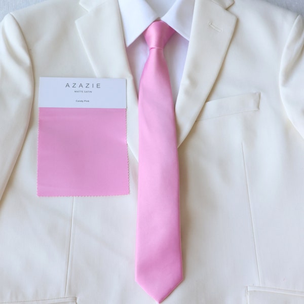 Candy Pink Satin Men's Skinny Tie | Azazie Candy Pink| Pink Bow Tie | Pink Weddings | Pink Tie | Bubblegum Pink | Groom Groomsmen Tie