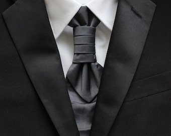Piper Platinum Gray Solid Pre-Tied Ruche Cravat Necktie | Gray Ascot | Victorian Tie | Edwardian Tie | British Tie